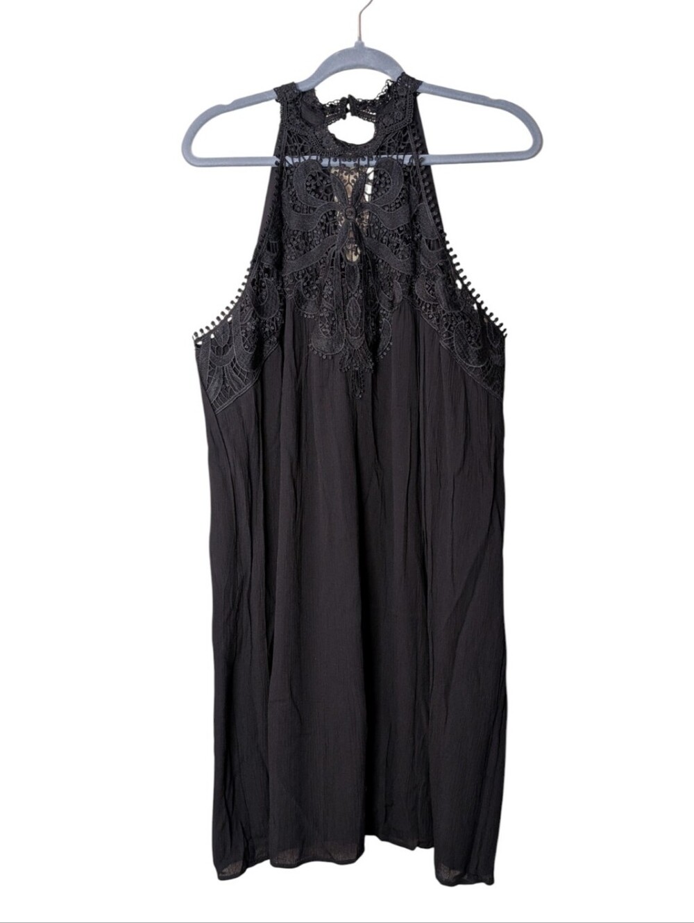 nwt Boston Proper Lace High Neck Gauze Swing Dress black size Large sleeveless